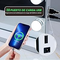 Vista 4 de Espejo de tocador con luces, espejo de maquillaje iluminado con 15 bombillas LED regulables, 3 modos de iluminación de color, puerto de carga USB
