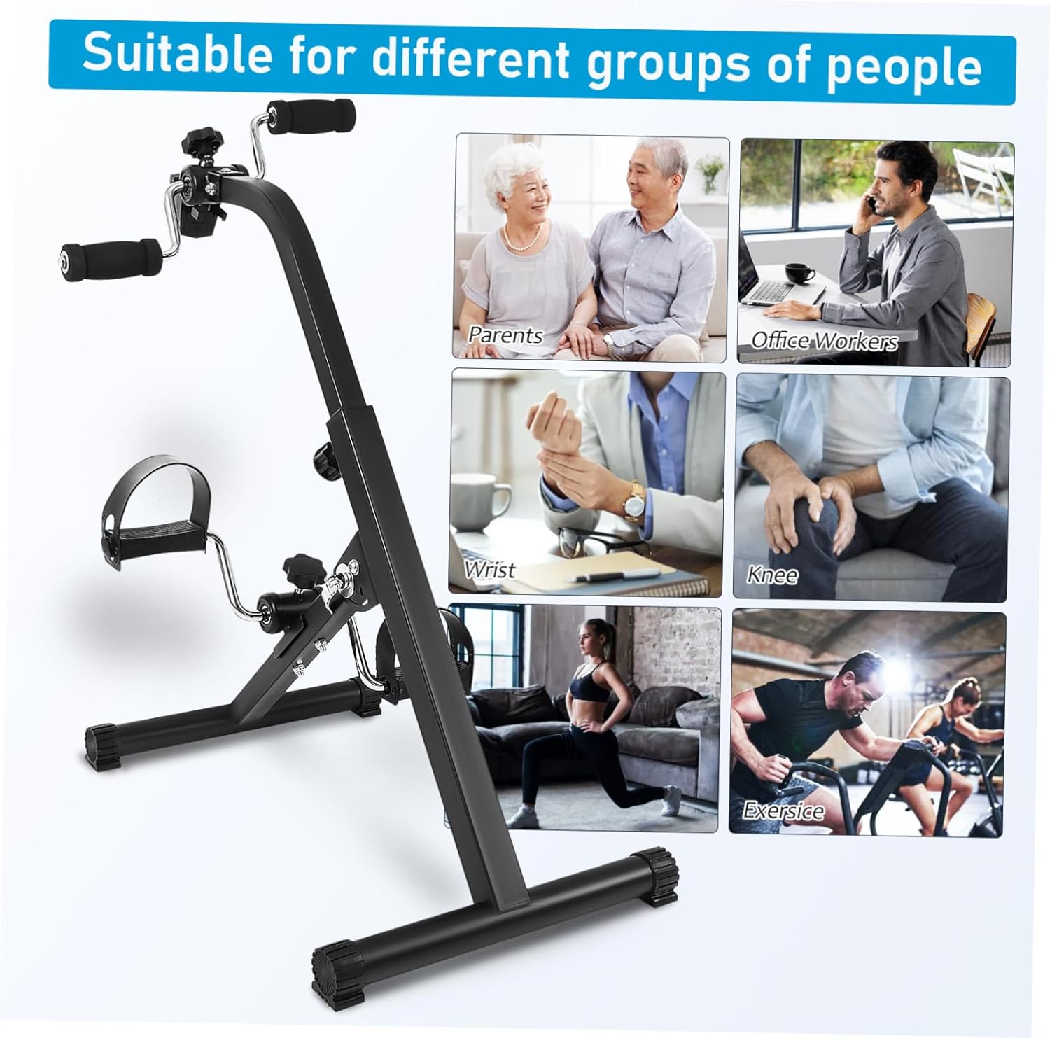 Adjustable Exercise Bike for Seniors Compact Under Desk Pedal Exerciser LCD Display Arm and Leg Fitness Equipment for Home Use Resistance Levels for Skill Levels