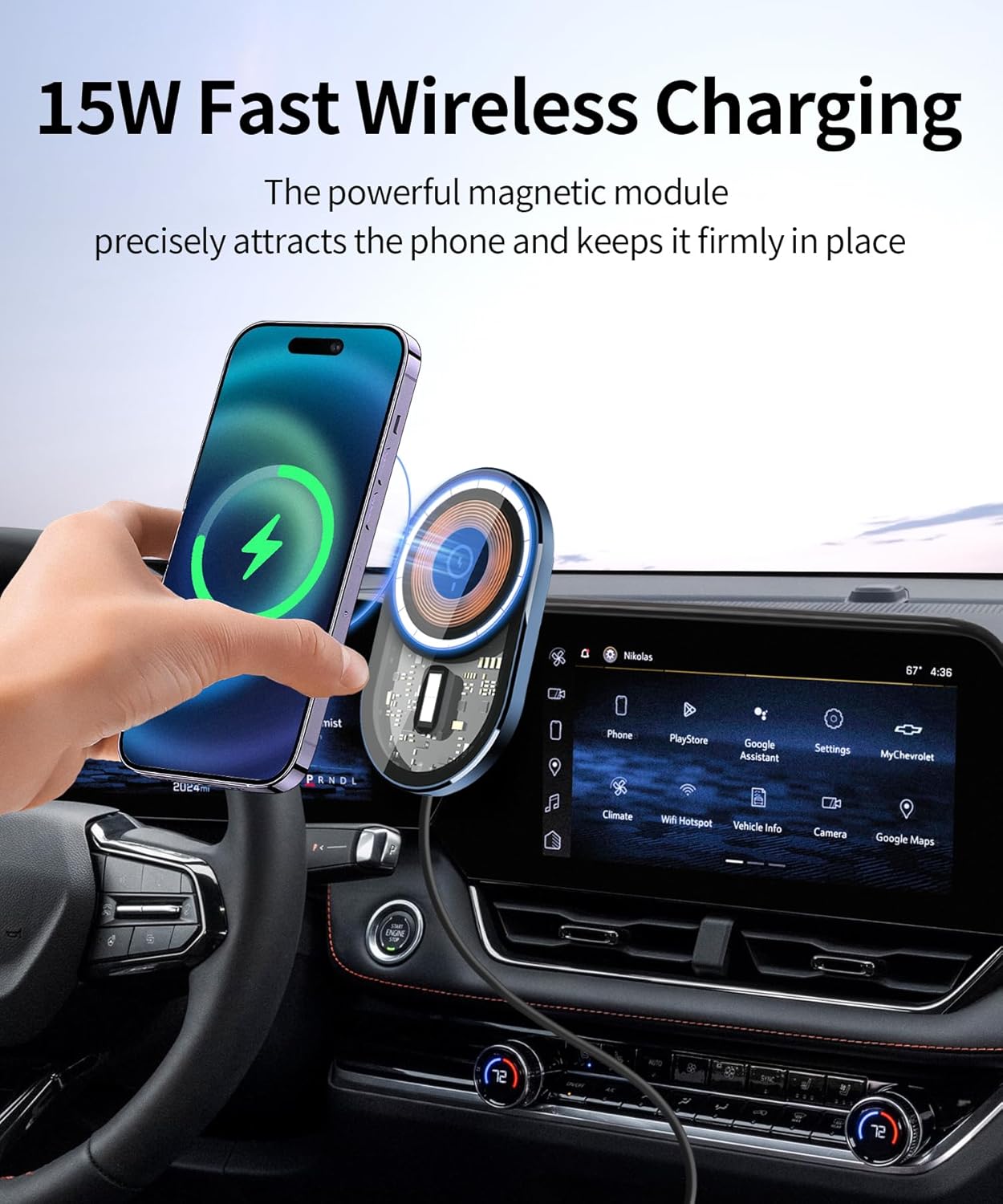 Wireless Charging car Phone Holder for Chevrolet Equinox 2025 2026 Accessories 11.3 inch Screen Fixed Clip,360° Rotation car Phone Mount Compatible with MagSafe