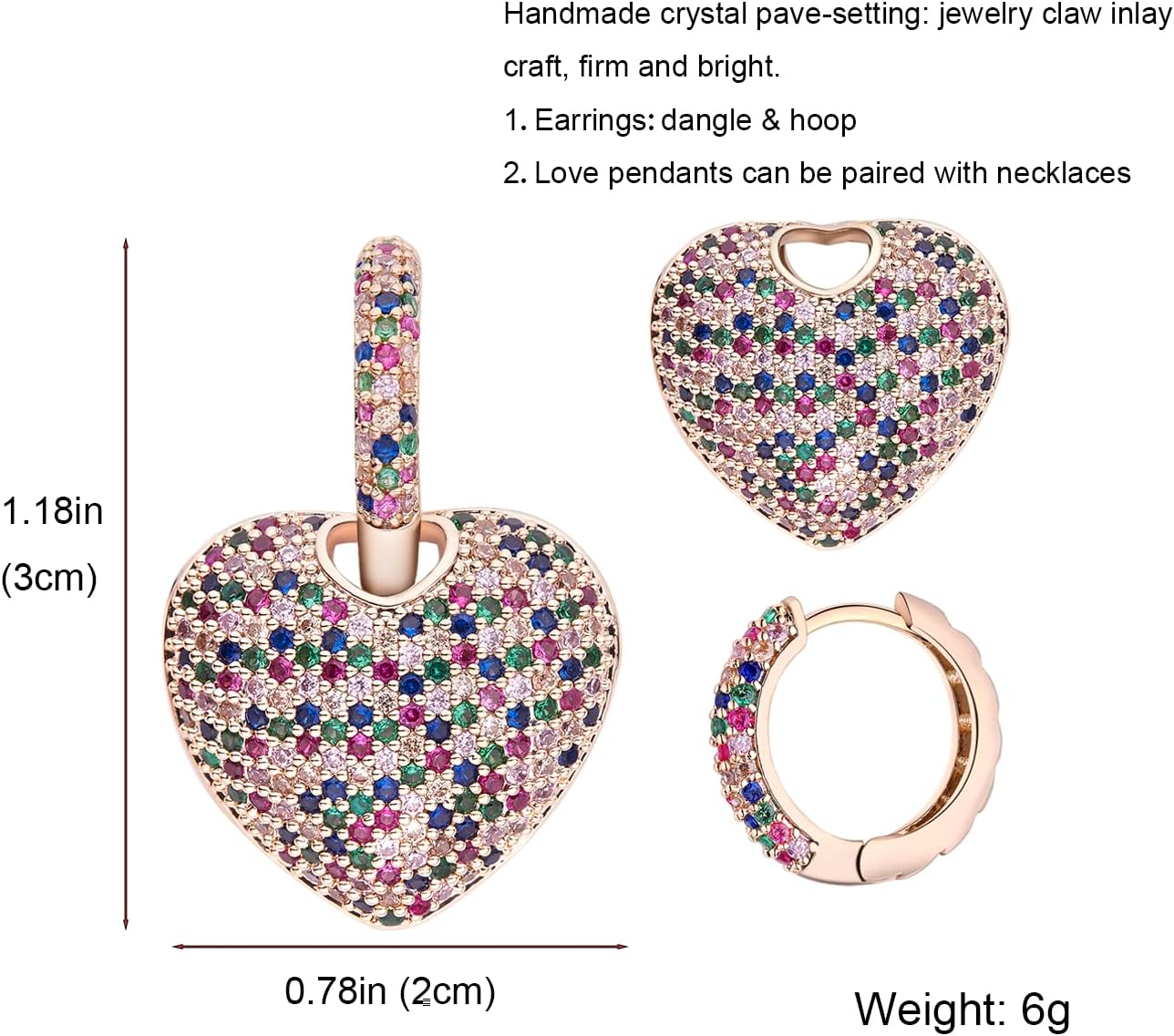 S925 Sterling Silver posts Heart Dangle Drop Hoop Earrings for Women Multicolored Crystal Cubic Zirconia Purple Amethyst Dangling Earrings Fashion Jewelry Gifts for Her - Image 2