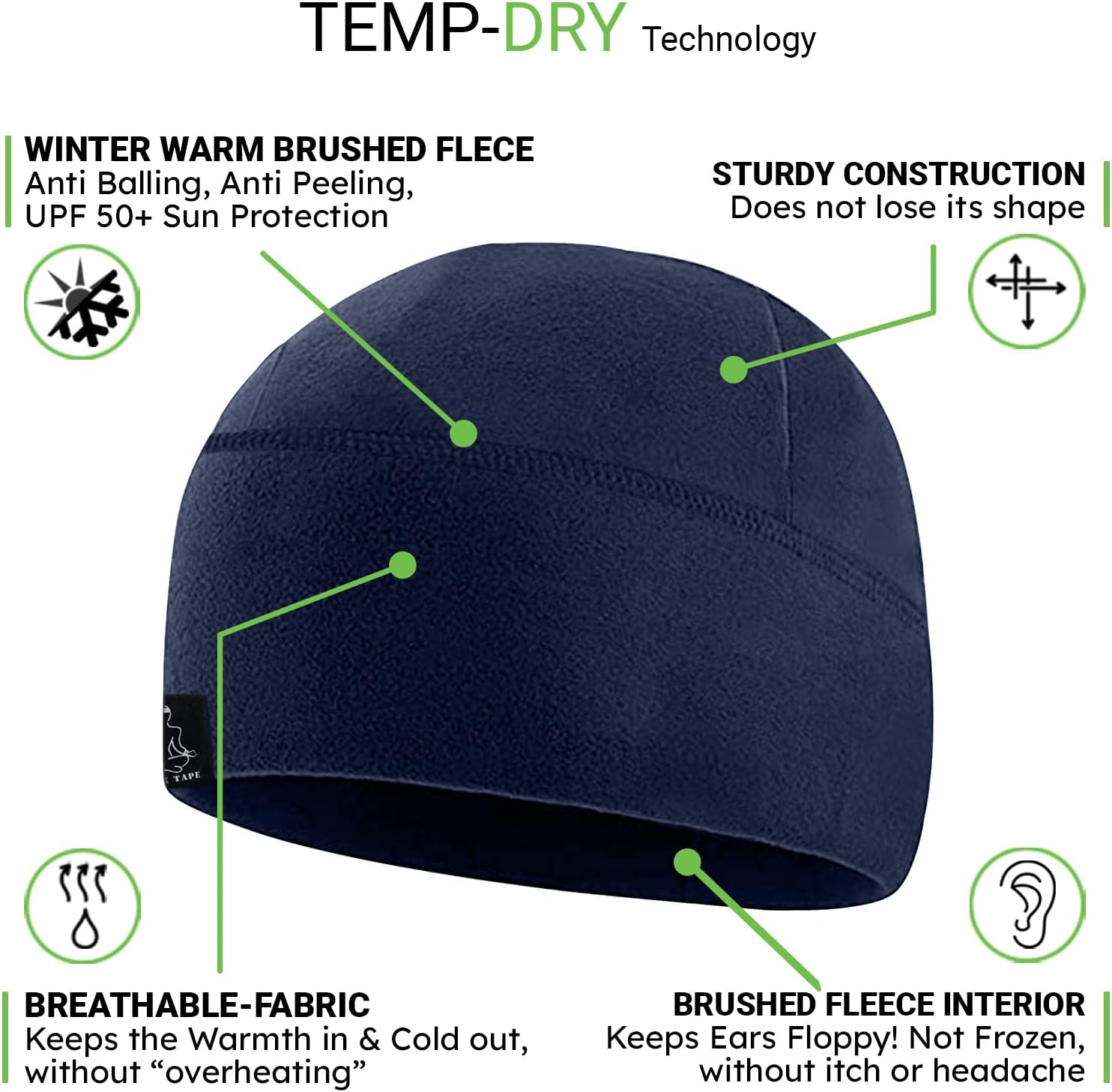 Temple Tape Tactical Fleece Watch Cap Beanie – Skull Cap Fleece Hat - Mens & Women - Image 3