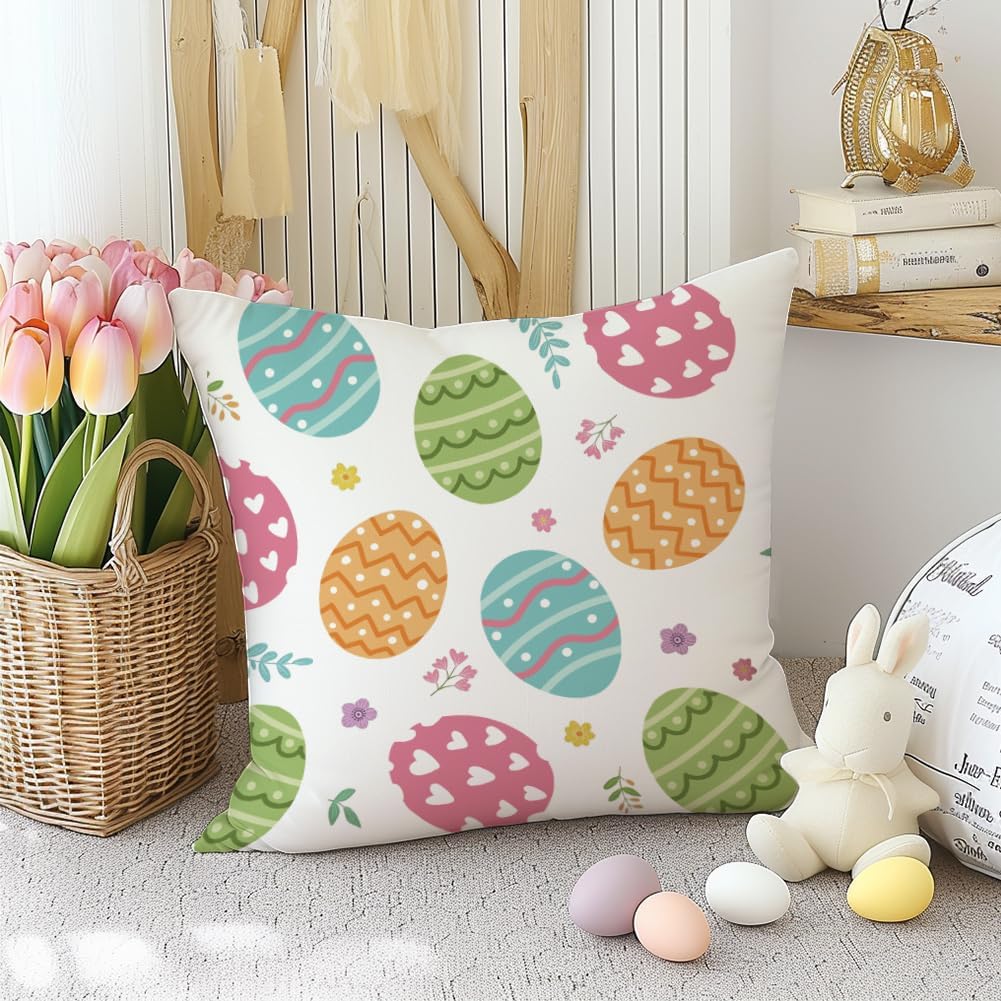 RABUSOFA Easter Pillow Covers 16x16 Inch Set of 2,Colorful Eggs Decor Throw Pillow Covers,Spring Farmhouse Holiday Decorations Pillow Cases for Sofa Couch Home(07-16) image 2