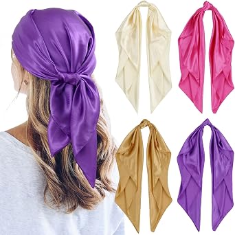 QBSM 4 Pcs 35 Satin Head Scarf Silk Feeling Neck Scarves Hair Wrap for Sleeping Large Square Headscarf for Women