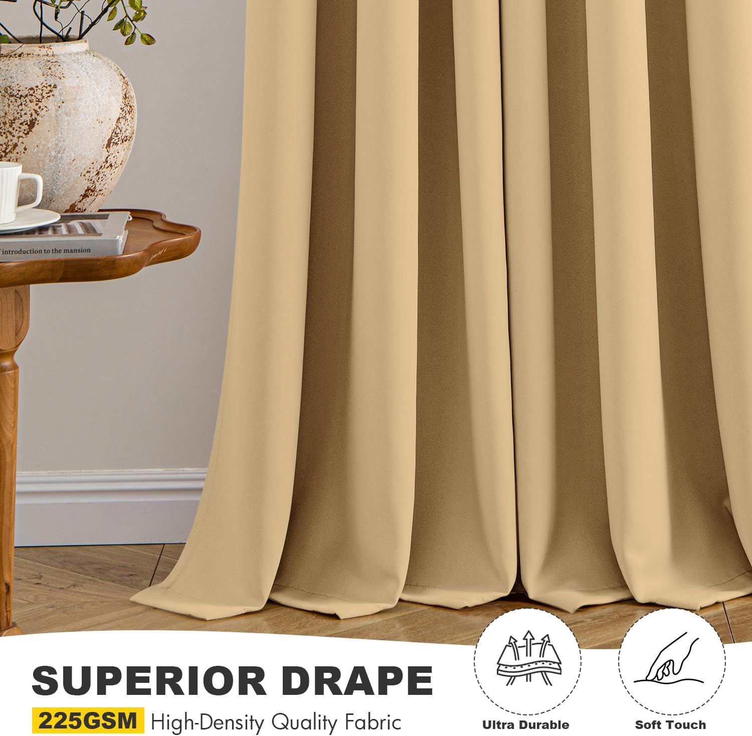 MIULEE Gold Blackout Curtains for Bedroom Living Room 54 Inches Long 2 Panels, Thermal Insulated Room Darkening Drapes Solid Grommet Noise Reduction Light Blocking Window Treatments 40x54 Inch