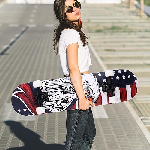 Vista 2 de Patineta, 31" x 8" Complete PRO Skateboard, 9 capas de madera de arce canadiense doble patada trucos skate board diseño cóncavo para principiantes