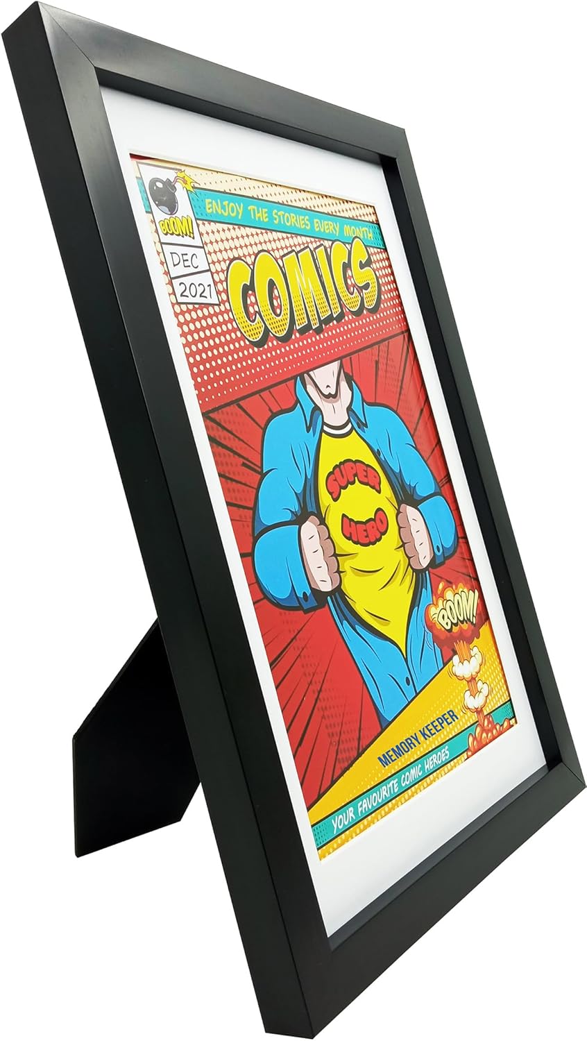 Comic Book Frame,2 Pack,UV Protection, Fits Current Comics up to 6 3/4" x 10 1/4", Fits with Comic Book Bags and Sleeves,Wall or Tabletop Display (Black Frame White Mat)