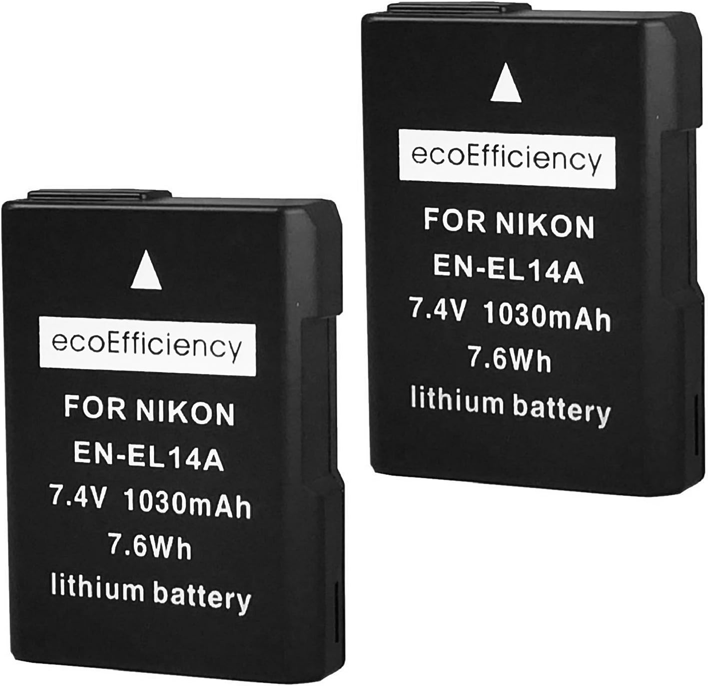 ecoEfficiency 2 Pack of Fully Decoded EN-EL14, EN-EL14A Batteries for Nikon D3400, D3500 Digital SLR Camera