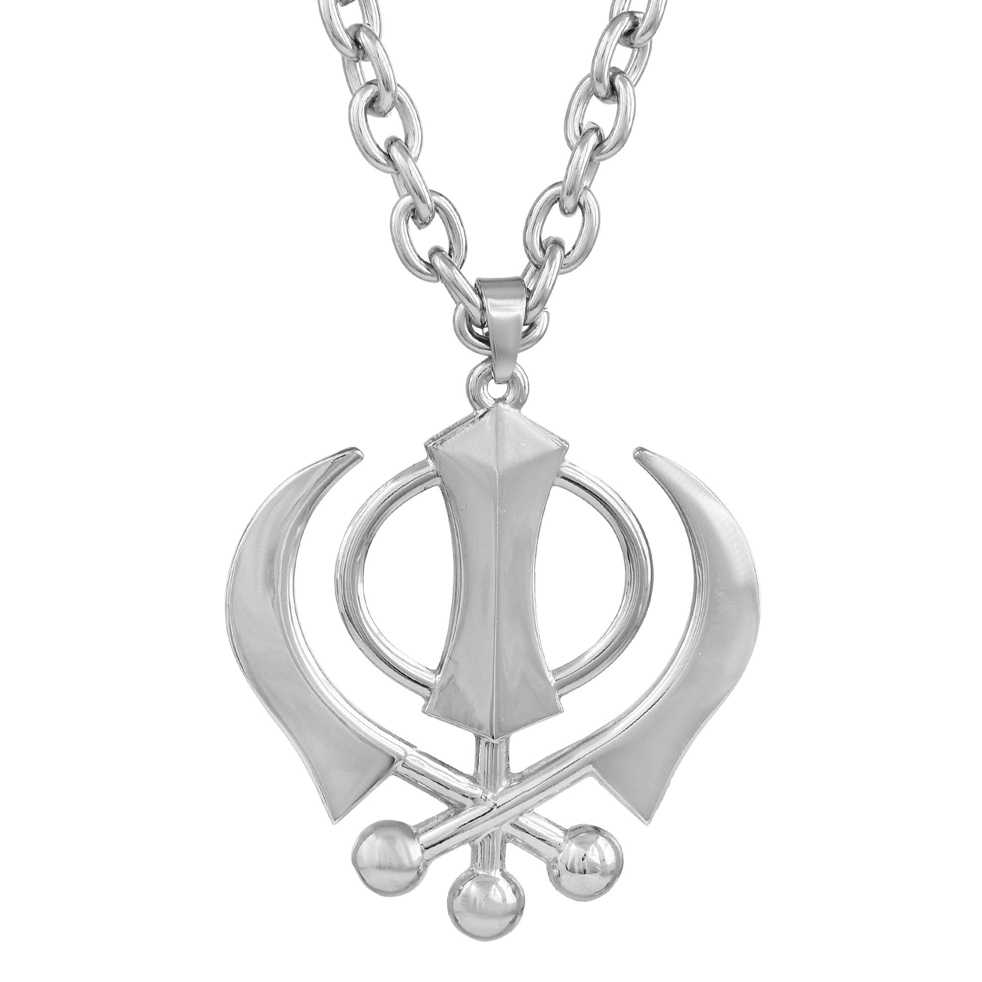 Stainless Steel Big and Bold Heavy Sikh Sardar Sikhism Khanda Religious Symbol Chain Pendant Necklace for Men Women (3 Inch x 2.5 Inch)-image-2