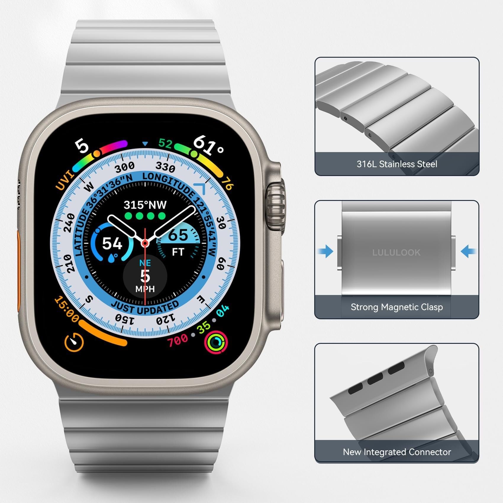 Tytanowy pasek do Apple Watch Ultra 2/Ultra 49 mm, regulowane zapięcie magnetyczne, tytanowe metalowe paski, pasek do smartwatcha Ultra 2/Ultra z powłoką odporną na zarysowania DLC