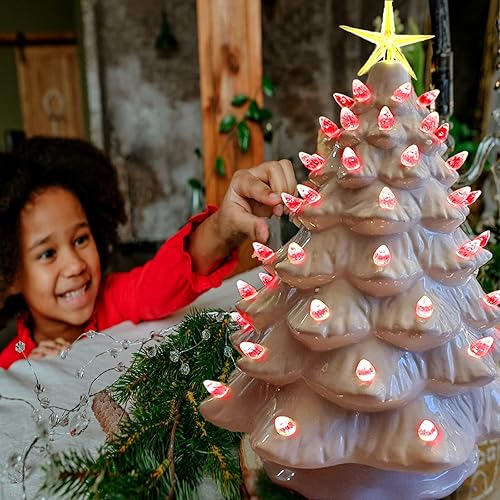 Miniatura 14 de Luces de repuesto de cerámica para árbol de Navidad, adornos de luz multicolor mediana para árbol de cerámica (117 bombillas + 5 estrellas superior)
