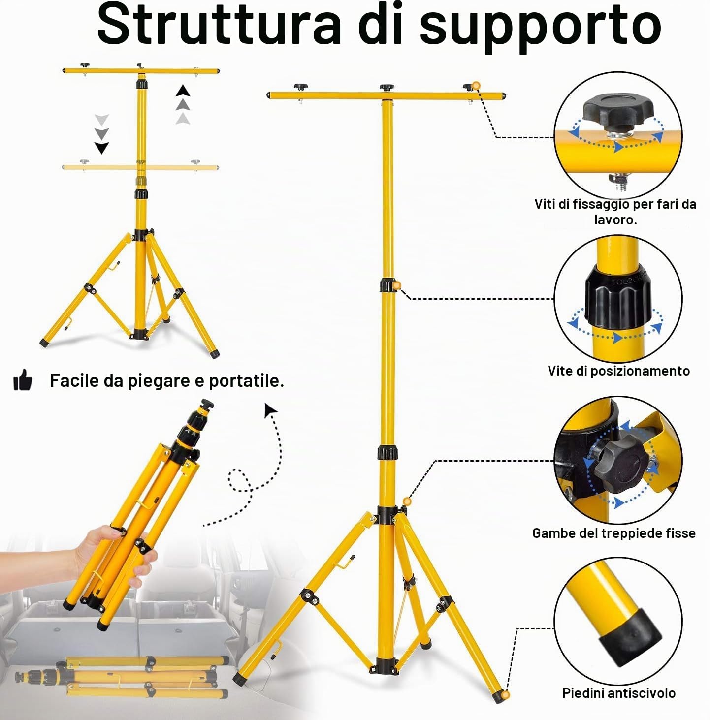 FIVMEN - Faretto LED da 2x100W, 8500 lm, con treppiede regolabile e cavo da 3 m, impermeabile IP66, per officina, cantiere, garage, luce bianca calda