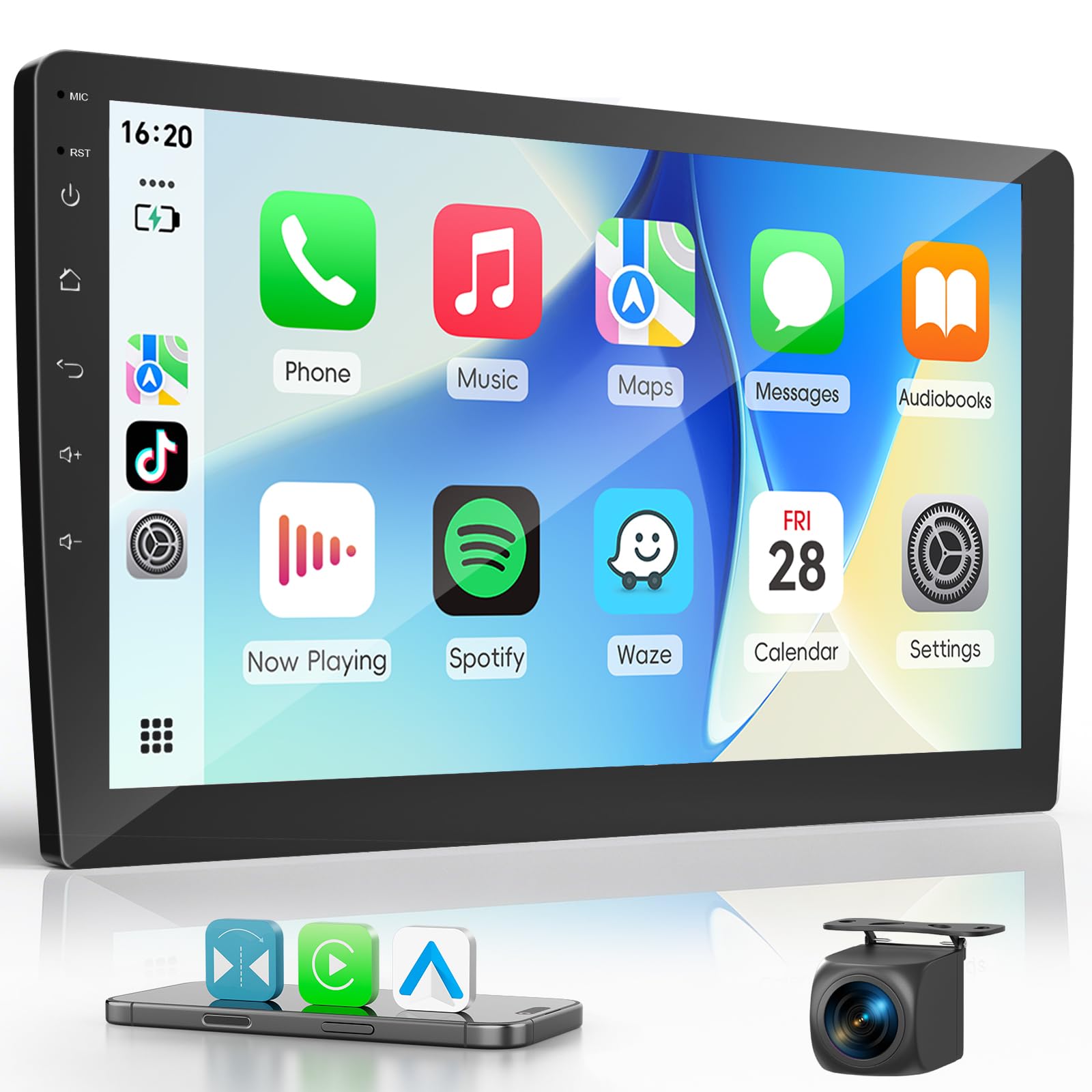 Haudio Autoradio 2 Din con Apple CarPlay e Android Auto, Schermo HD da 10,1 Pollici, Telecamera Posteriore HD, 2+64 GB, GPS, Bluetooth, Controllo Vocale, Mirror Link, FM/AM/AUX, per Tutti i Veicoli