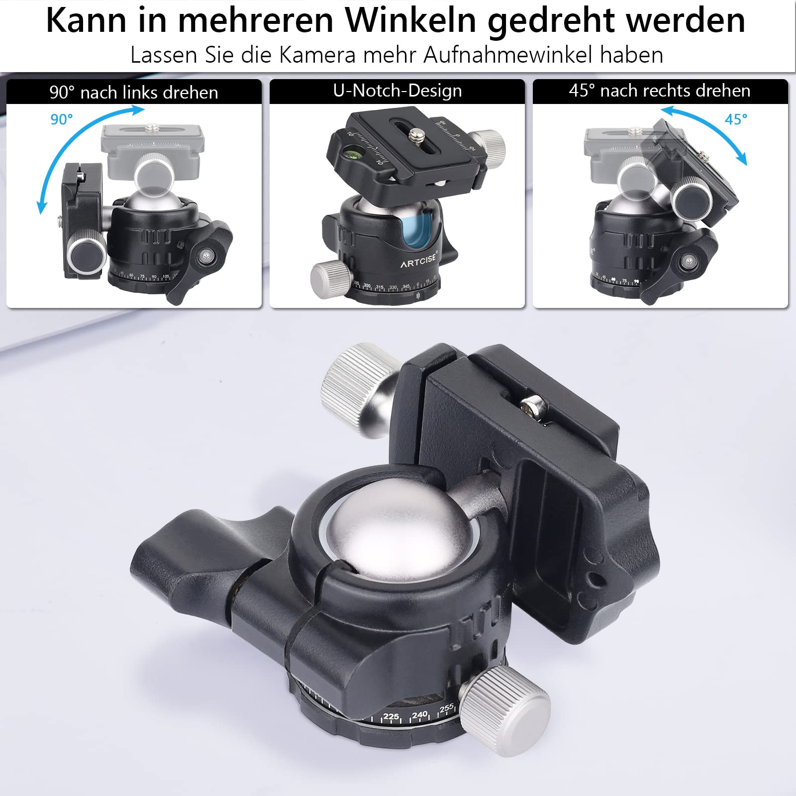 Stativkopf mit niedrigem Profil, ARTCISE EB30S 30MM Kugeldurchmesser mini Ganzmetall-Kugelkopf & 1/4 "Schnellwechselplatten & 3 Stück 1/4" auf 3/8" Umwandlungsschraube für Kamera, DSLR.