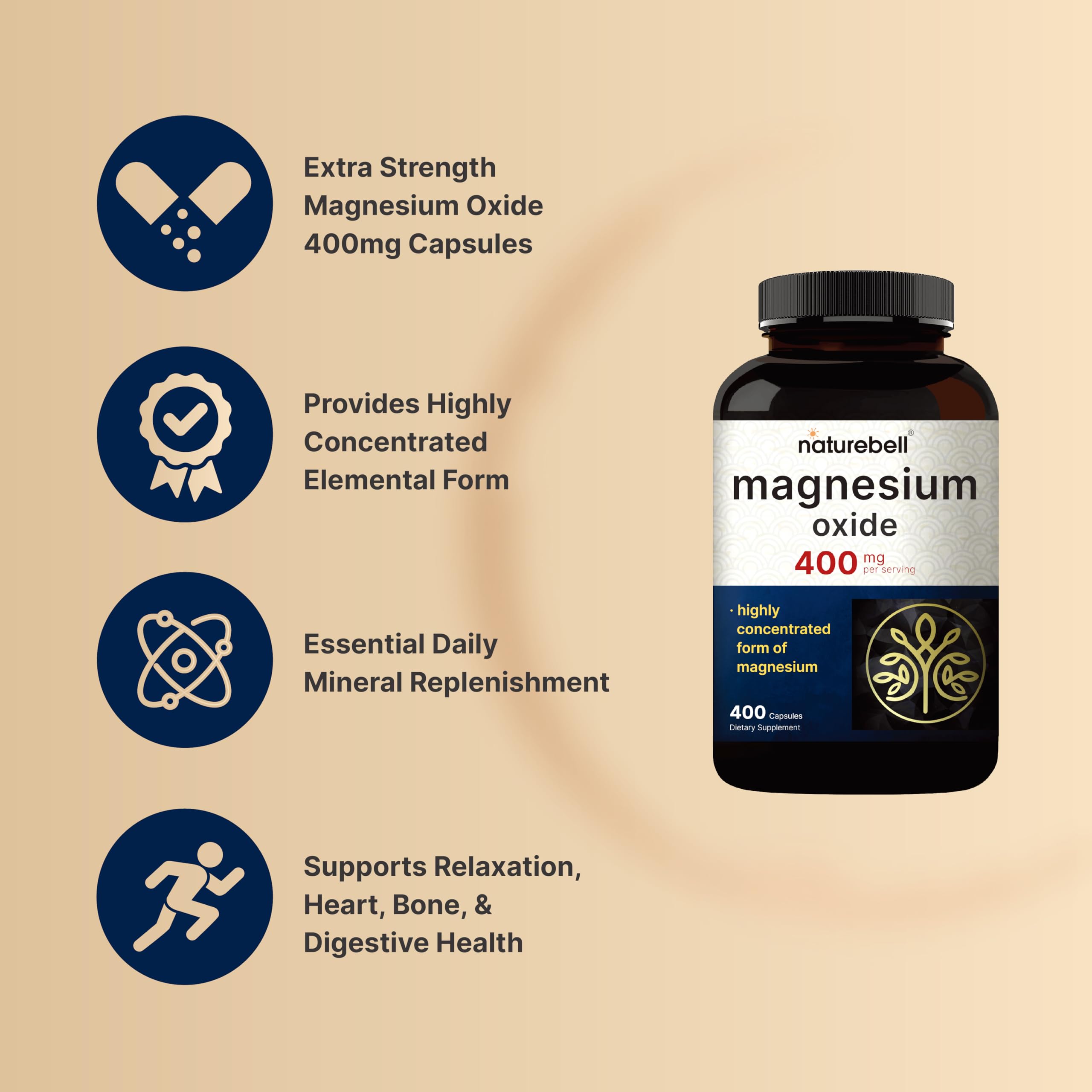 Magnesium Oxide 400mg, 400 Capsules | High Purity Elemental Form – Extra Strength – Essential Mineral Supplements for Muscle, Digestion, Bone, & Heart Support – Non-GMO & No Gluten — Amazon image 3