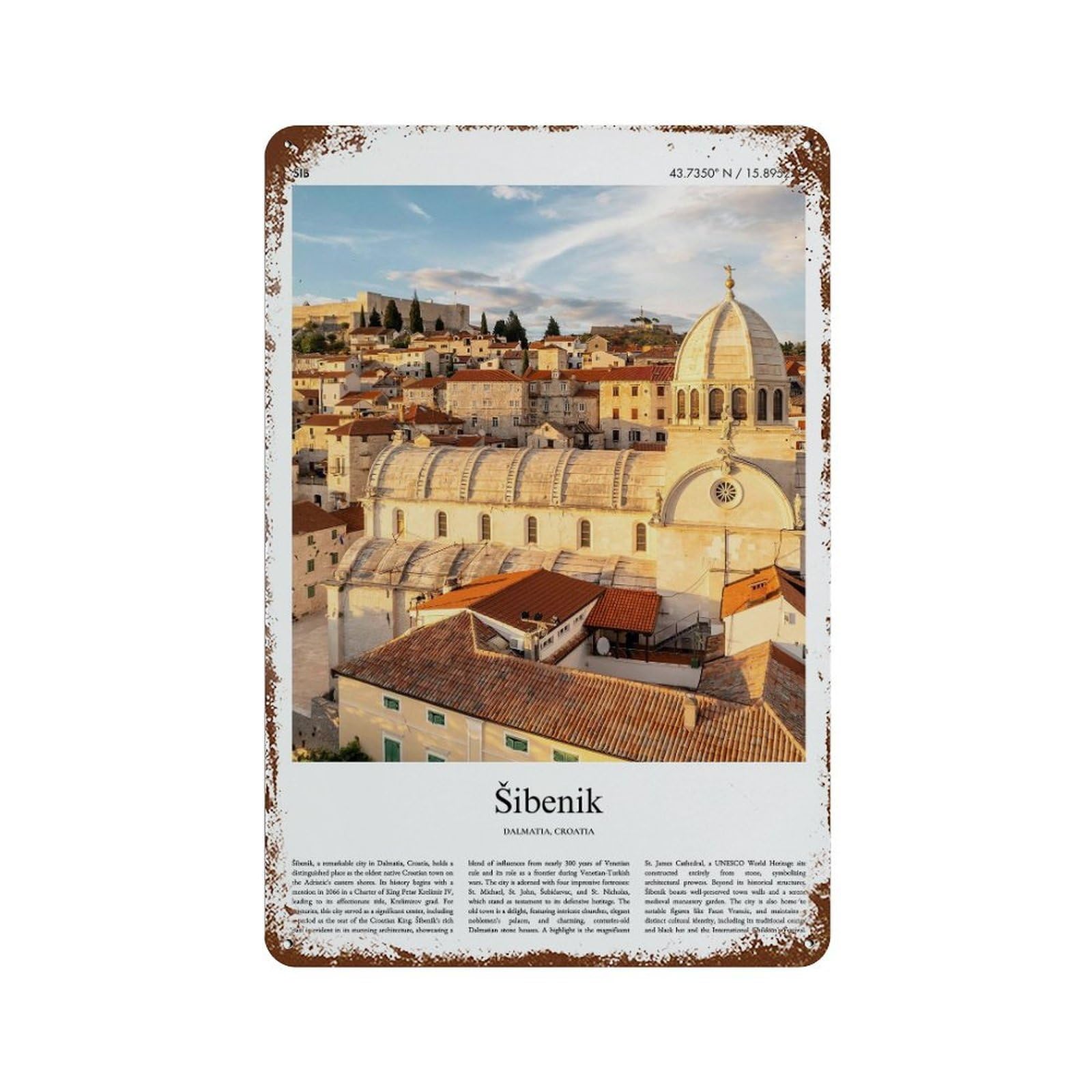 xiaoxiaoshen Šibenik Dalmatia, Croatia City Scenery Wall Decor Art Metal Tin Poster Modern Home Decor Art Home Bar Shop Decorations Vintage Sign 30x20cm