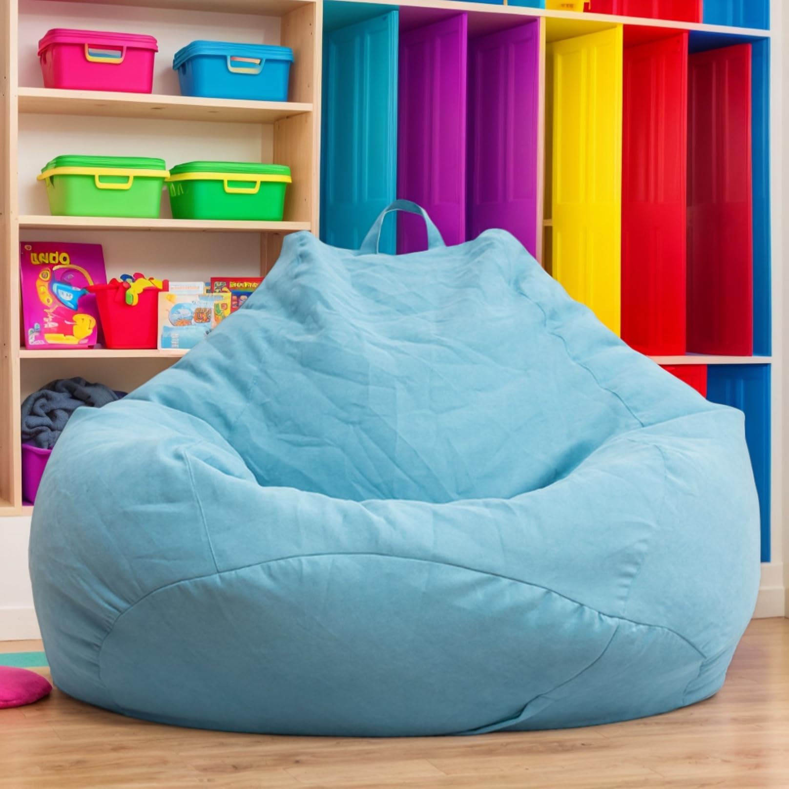 Copertura Bean Bag Solo in Velluto Stretch Senza Ricarica Lavabile Cerniera Colore Solido Spessa Facile Da Rimuovere Per Adulti Adolescenti Salotto Ufficio Patio,Blue 1,105 * 115cm