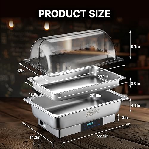 Miniatura 7 de Plato eléctrico para rozar, servidores y calentadores de bufé de 9 cuartos de galón, platos de acero inoxidable con pantalla de control de