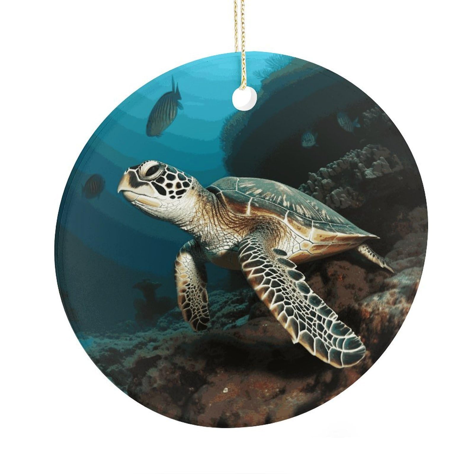 Adfgyerh Style Sea Turtle(1) Ceramic Circular Pendant,2.9 Inch，Hanging Ornament，Gift Exchange Idea Round Ceramic Ornament,For Mom And Daughter，For Home Indoor Outdoor Decor.