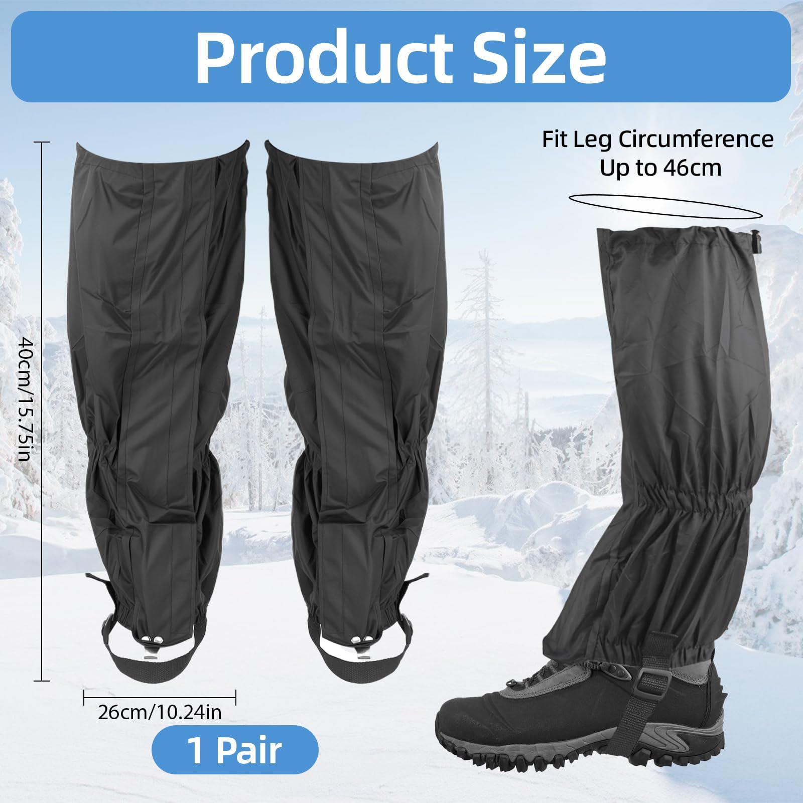 Hopton Outdoor Gamaschen, Einstellbare Gamaschen Wasserdicht, Gamaschen Wandern,Beinschutz Gaiter für Männer und Frauen Outdoor Wandern Skifahren Bergsteigen(Schwarz)