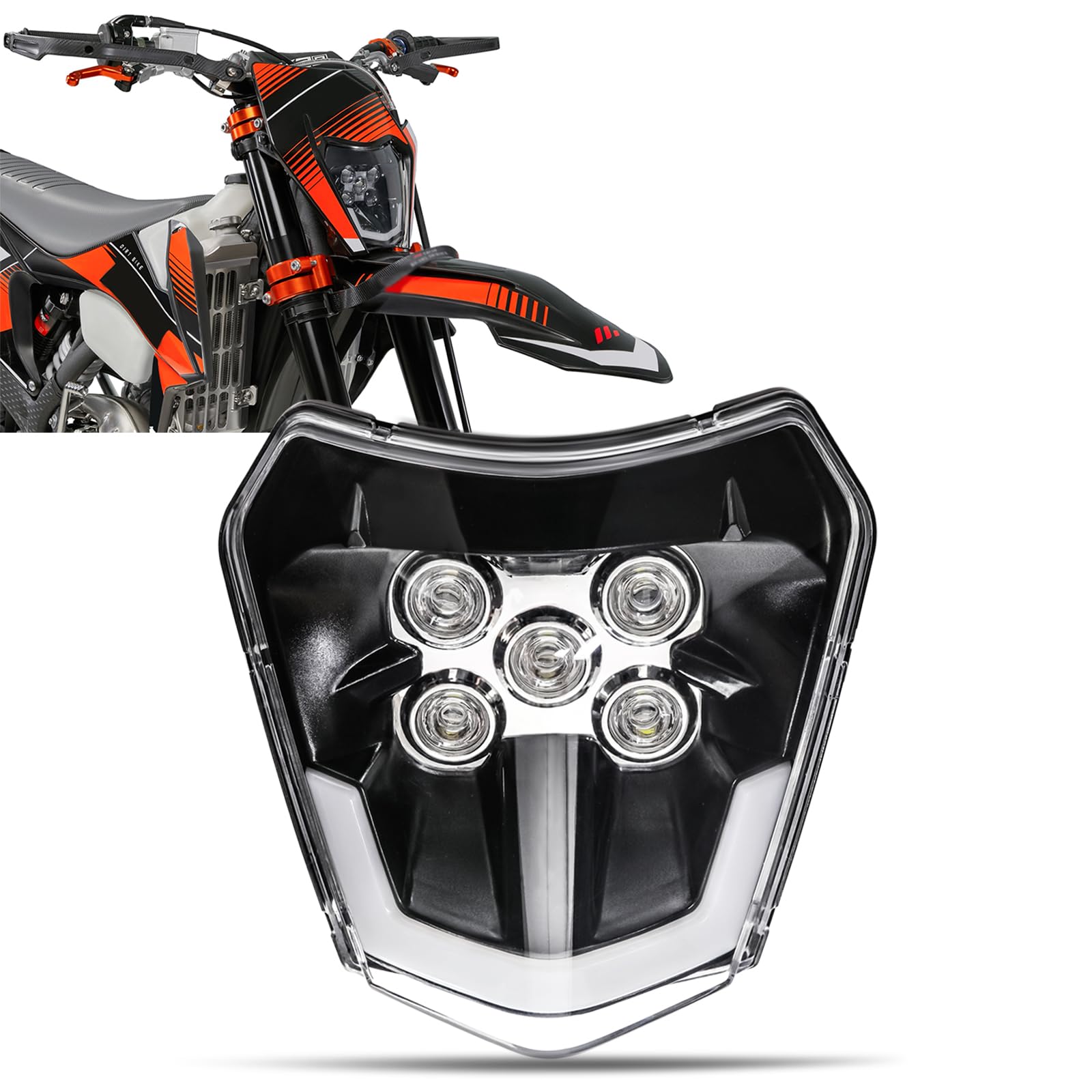 DREAMIZER Fari anteriori per moto, Faro per Dirt Bike 6000K con luci diurne per Enduro Motocross Supermoto Bici Nuda Compatibile con EXC SXF XC SX XCW 125 250 300 350 450 530, 2018-2023