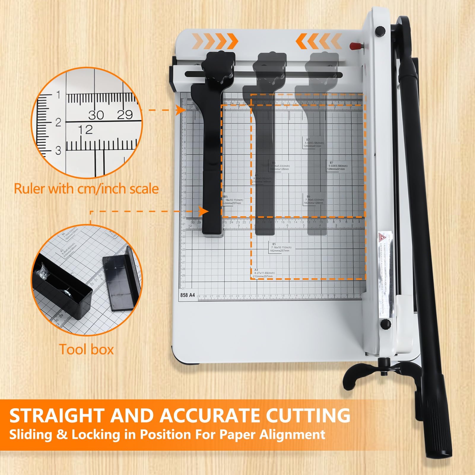 Roadoor Schneidemaschine A4, Papier Schlagschere mit integriertem Klemmsystem für gleichmäßigen Druck, Stapelschneider für bis zu 400 Blätter, Heavy Duty Papierschneider für Büro und Karton Weiß