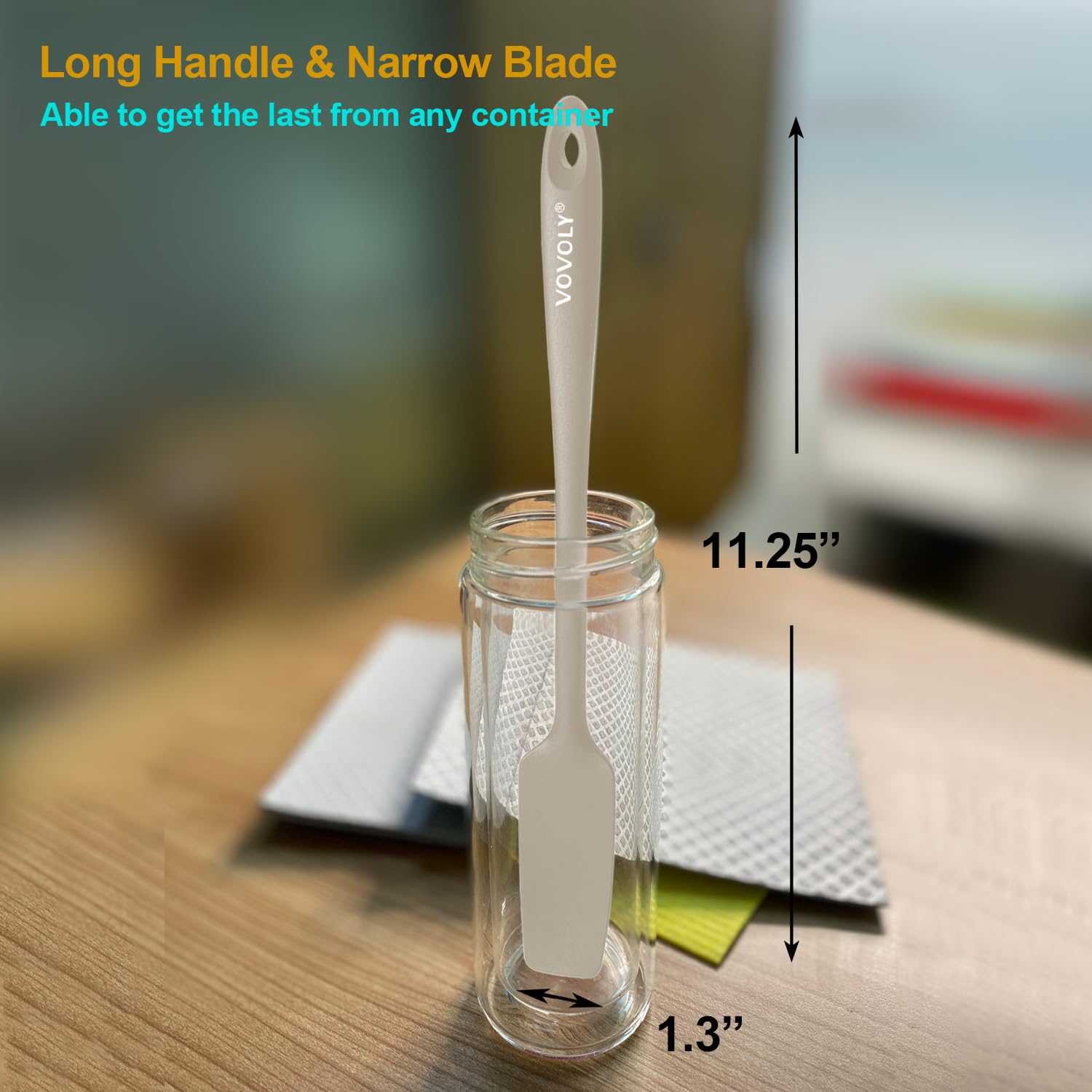 Paquete de 2 espátulas pequeñas de silicona con mango largo, espátula mejorada resistente al calor para utensilios de cocina antiadherentes, diseño sin costuras, núcleo de acero inoxidable, cuchara