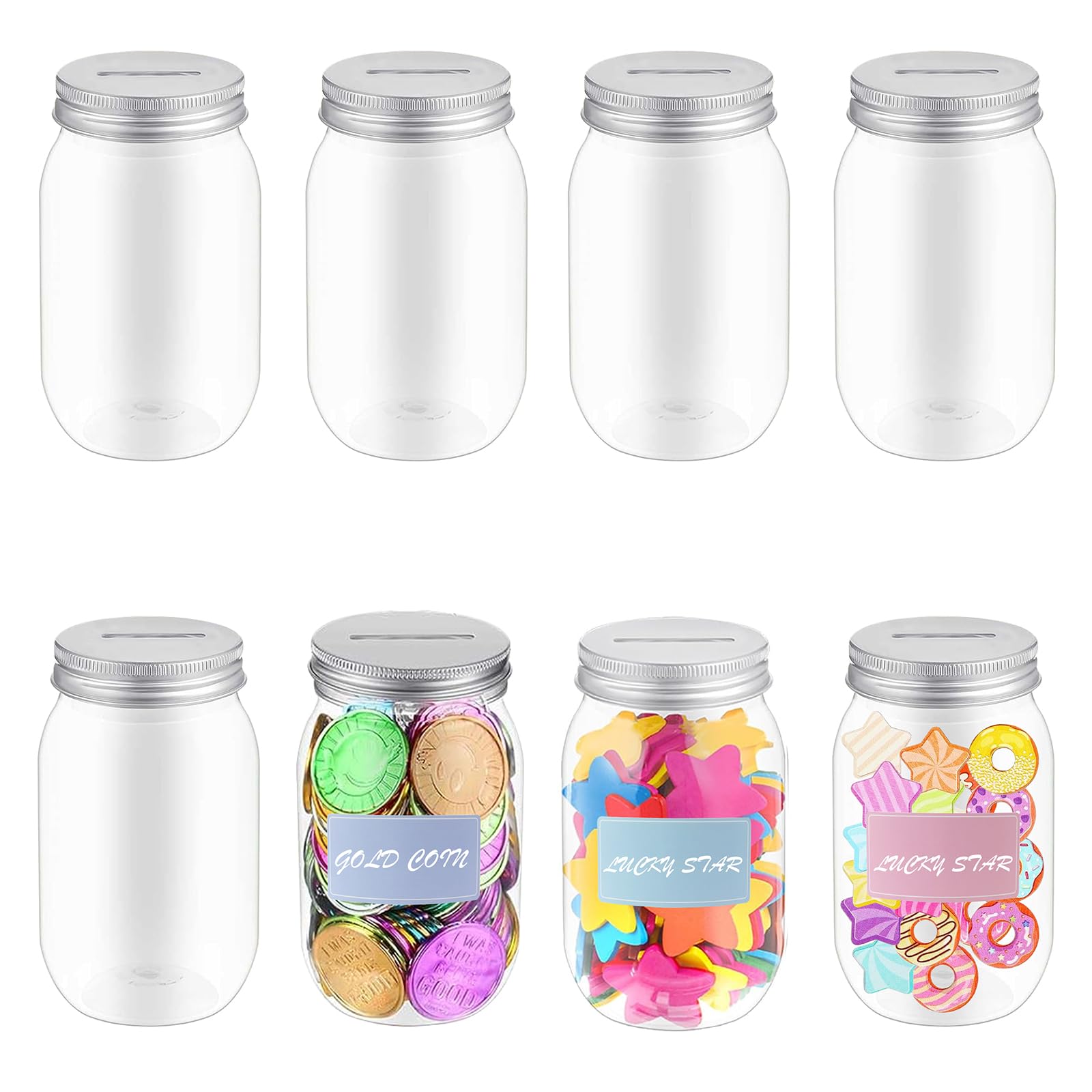 Photo 1 of 12 PCS Reward Coin Jars for Behavior Tokens, Clear Plastic Coin Reward Jars Token with Blank Labels for Behavior Management Teacher Teaching Supplies, 400 ml
