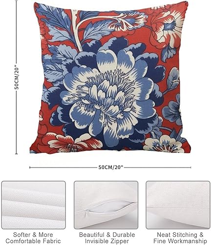 Miniatura 7 de MangGou Funda de almohada floral china roja y azul inspirada en Asia, funda de cojín de 20 x 20 pulgadas, funda de almohada decorativa antigua,