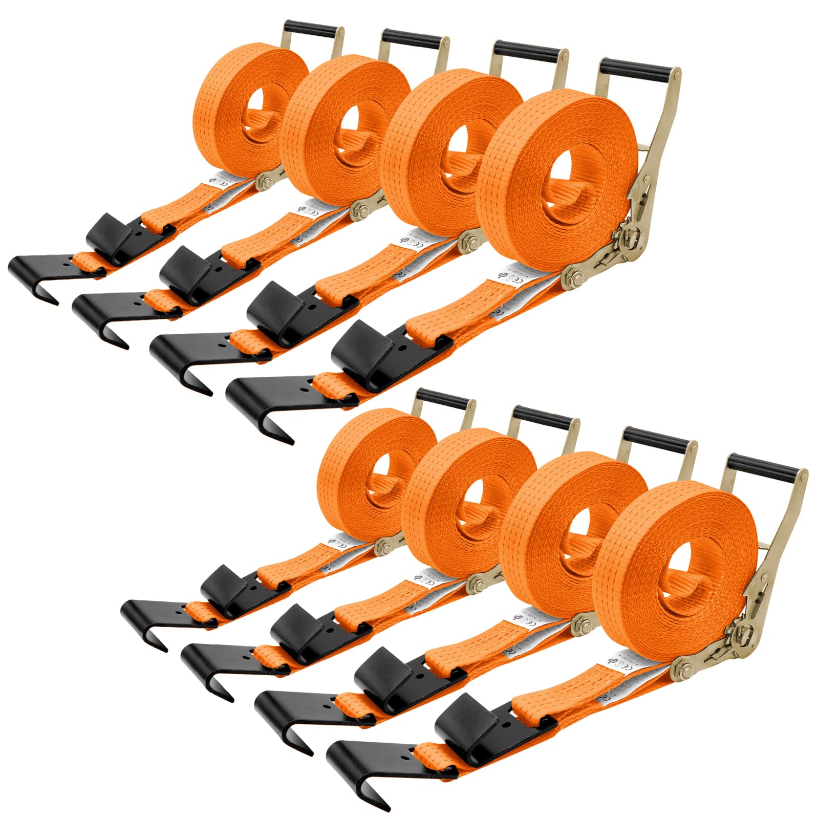 SALUINOKI Ratchet Straps Heavy Duty 2 inch 30ft Flat Hook (8 Pack) for Trailer Straps Tie Down Flatbed Truck Cargo Strap Retractable 10000lbs Breaking