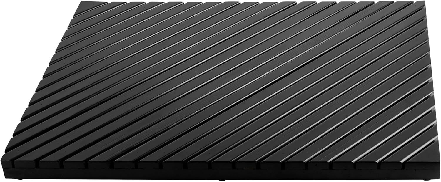 |Eco-Friendly Black Bamboo Bath Mat:Durable, Water-Resistant, Anti-Slip |A Versatile and Luxurious Addition to Any Space as Bathrooms, Entrances,Outdoor Areas,Spas 24" x 16" (Rectangular) Black