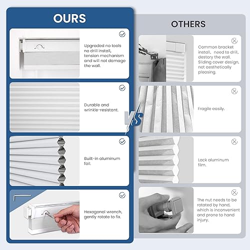 Miniatura 5 de Grandekor Persianas celulares opacas de una sola célula, sin cordón, para oscurecer la habitación, para ventanas y dormitorio, térmica y fácil de