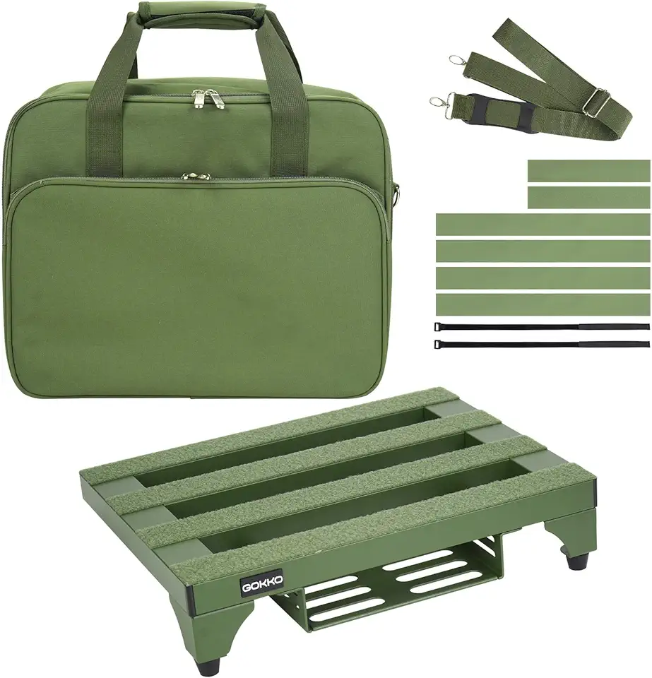 GOKKO Pedaleira Para Guitarra Supper Light, 2,1 Lb, 13,8" X 11", Em Liga De Alumínio, Com Suporte Fonte Alimentação (Verde)