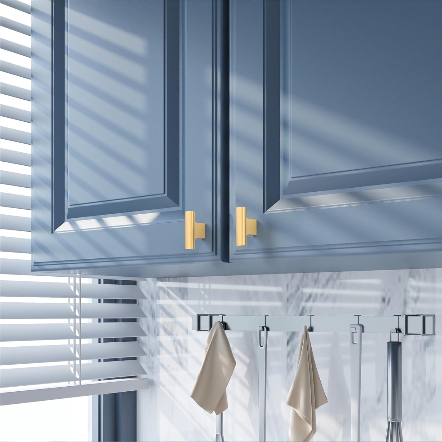 Amerdeco 10 Pack Champagne Bronze Cabinet Knobs 2 Inch (50MM) Single Hole Cabinet Pulls Kitchen Cabinet Knobs Drawer Knobs T Bar ZH0026