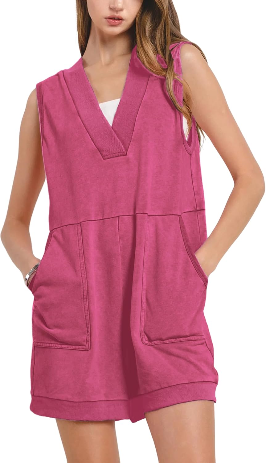 Faleave Women's Summer Casual Romper V Neck Tops Overall Shorts One Piece Athletic Workout Jumpsuit with Pockets - Image 5