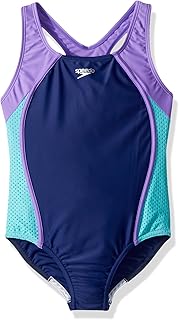Speedo Girl's Swimsuit One Piece Mesh Splice Thick Strap