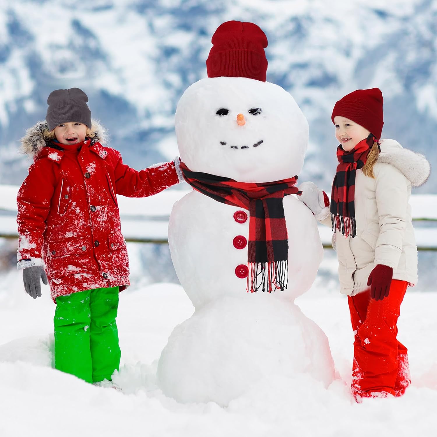 JaGely Kids Winter Hat Gloves Scarf Set Plaid Scarves Knit Beanie for 5-10 Boys Girls Homeless Gift Cold Weather - Image 7