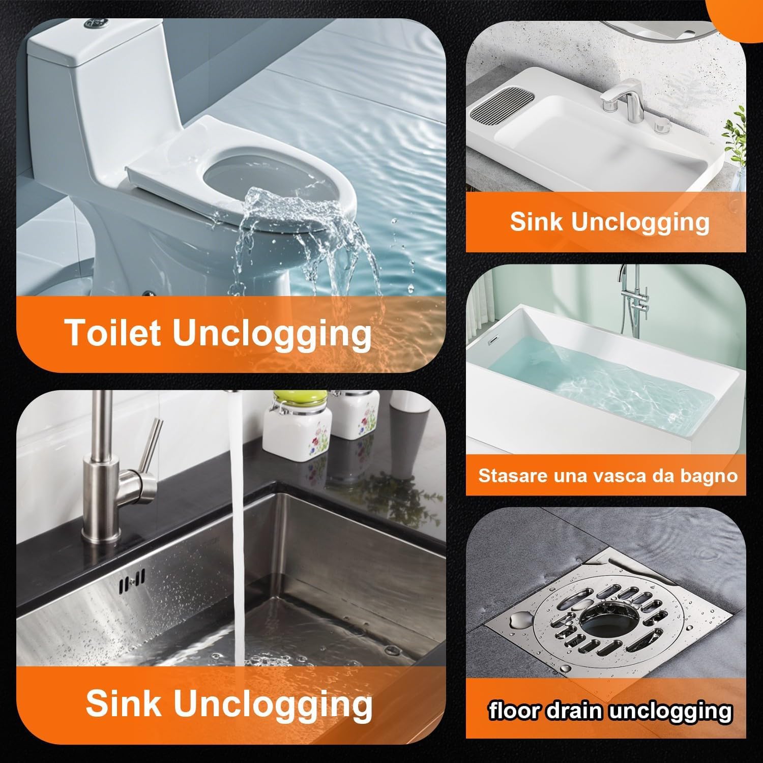 Pistone per WC con Indicatore della Pressione dell'Aria, Pompa Stura Scarichi a Pressione con 4 Teste di Pistone, Pompa ad Aria per Lavandino, per Cucina, Lavandino, WC, Bagno