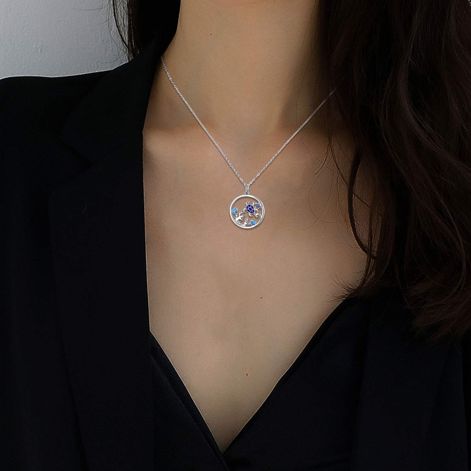 Collar con colgante de estrella de mar/tortuga con temática de océano para mujeres y niñas, collar de animales oceánicos de plata de 45,7 cm + 5 cm, Plata esterlina, circonita