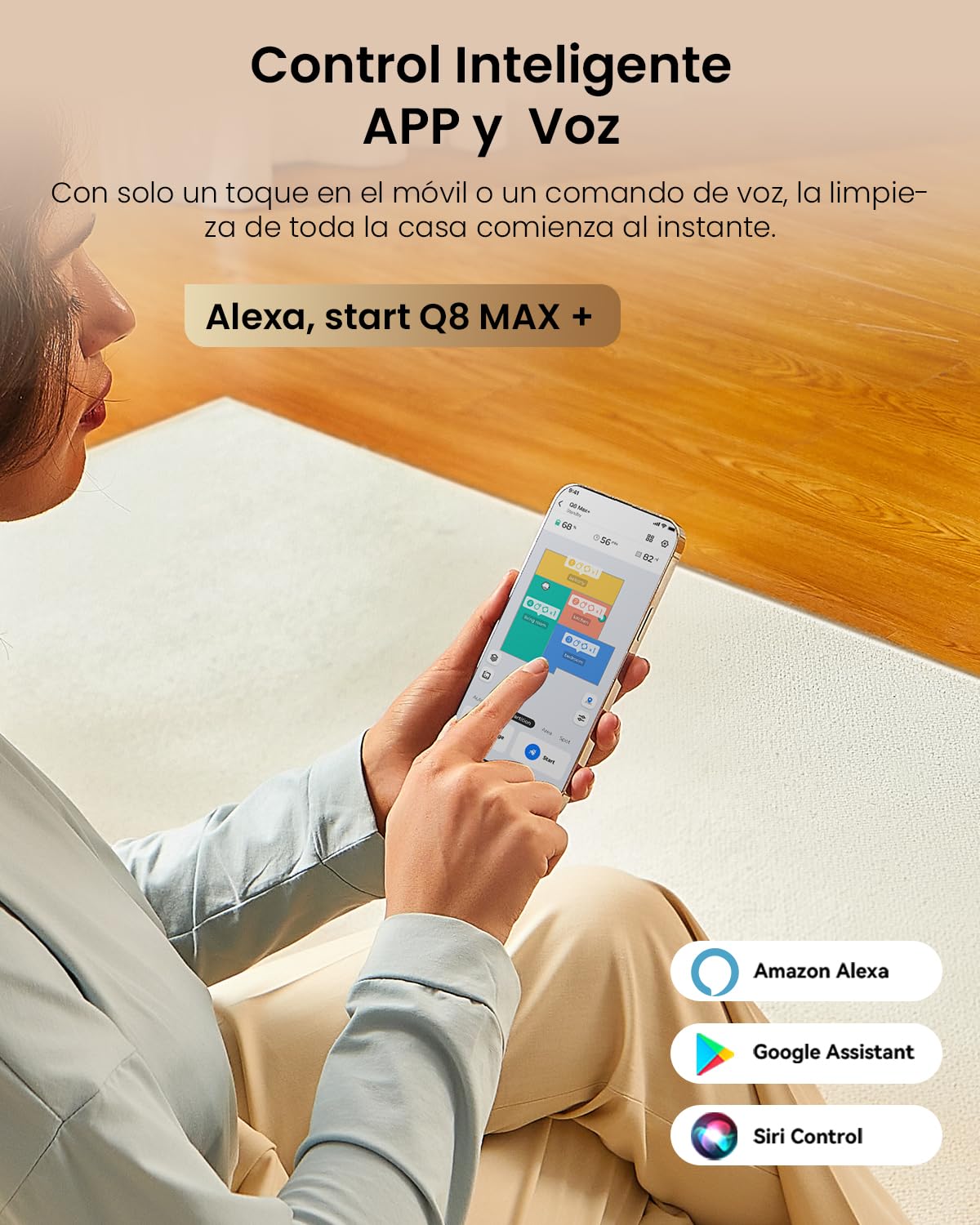 Proscenic Q8 MAX Robot Aspirador y Fregasuelos Potente 8000Pa/200 Min, con Navegación LDS y Auto-Evasión de Obstáculos, 3L Base de Autovaciado, por App/Remoto/Voz, Moqueta/Pelo de Mascotas/Suelos