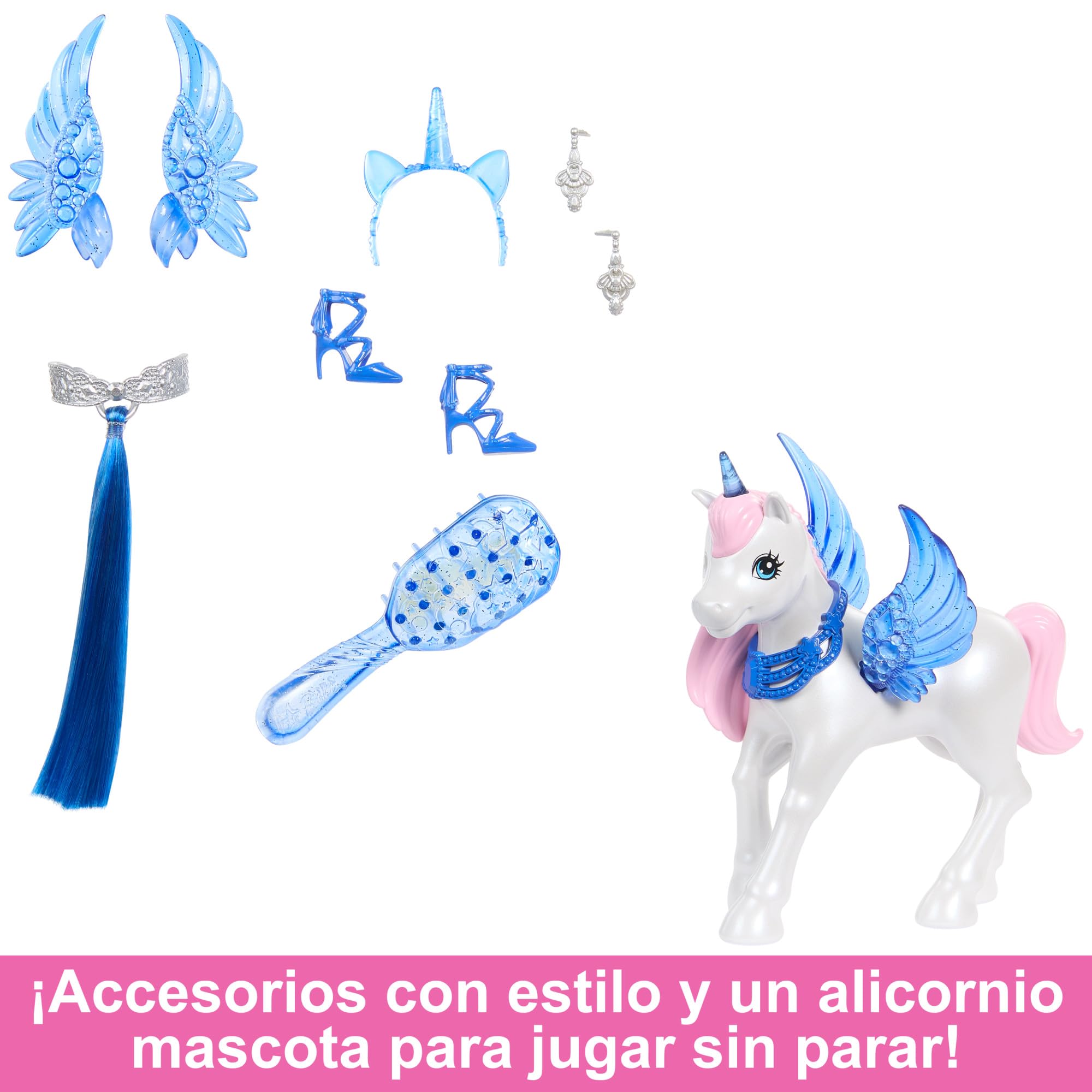 Barbie Hadacornio Zafiro Muñeca Unicornio con alas, Cuerno y Vestido Rosa, 65 Aniversario, Serie Un Toque de Magia, Juguete +3 años (Mattel HRR16)