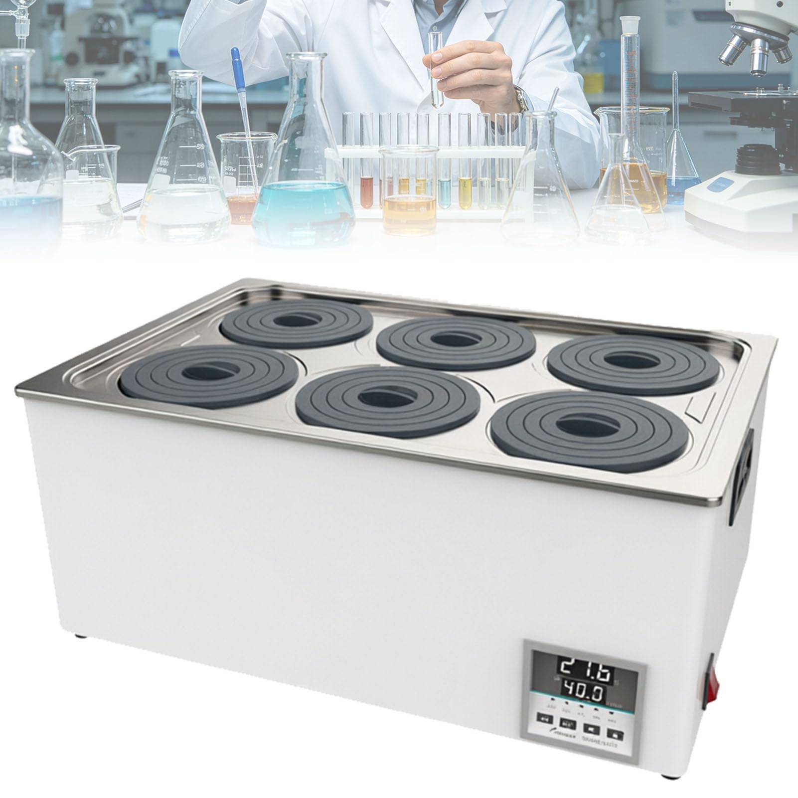 Baño María Termostático, Calentador De Agua De Laboratorio Digital con Tapa Protectora, Revestimiento De Acero Inoxidable, para Uso En Laboratorio, Experimento Biológico Químico