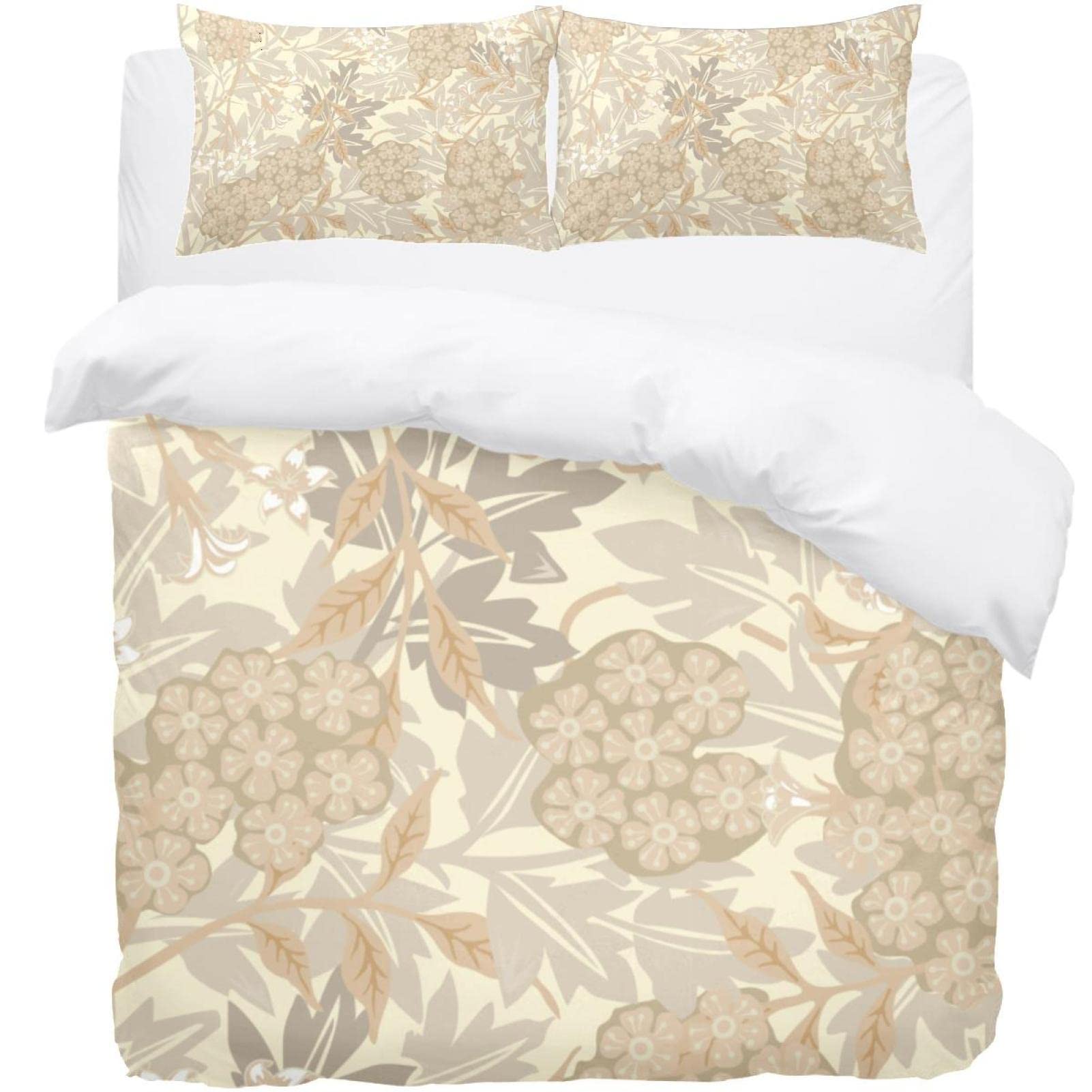 Housse de couette fleurs marron clair pour lit double et Queen avec ses 2 taies d'oreiller