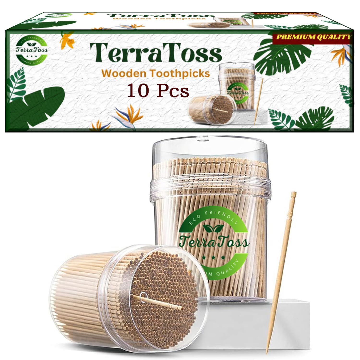 TerraToss Toothpick Wooden | 10 Packs of 250 Toothpick Sticks (2500 Sticks) | Sturdy Smooth Finish Tooth Picks Sticks | Toothpicks Wooden (2500) (B0CWZ9QSLL) Amazon Price History, Amazon Price Tracker