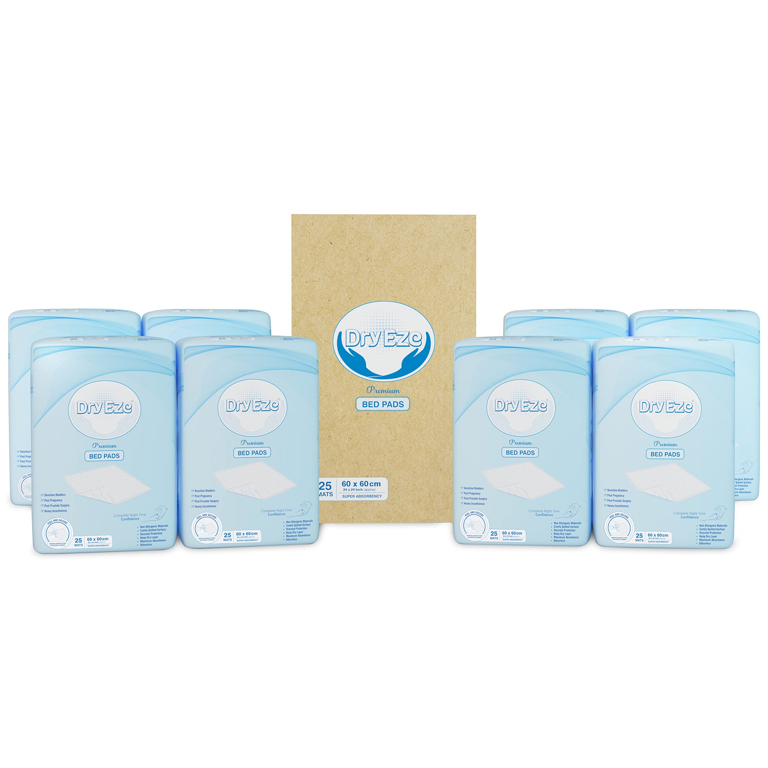 Dryeze White Super Absorbent Disposable Incontinence Bed Pads For Mattress Furniture Sofa Chair Protector Pet Training, Puppy Pad - High Absorbency Mats (60X60cms Multipack Of 200 Pads)