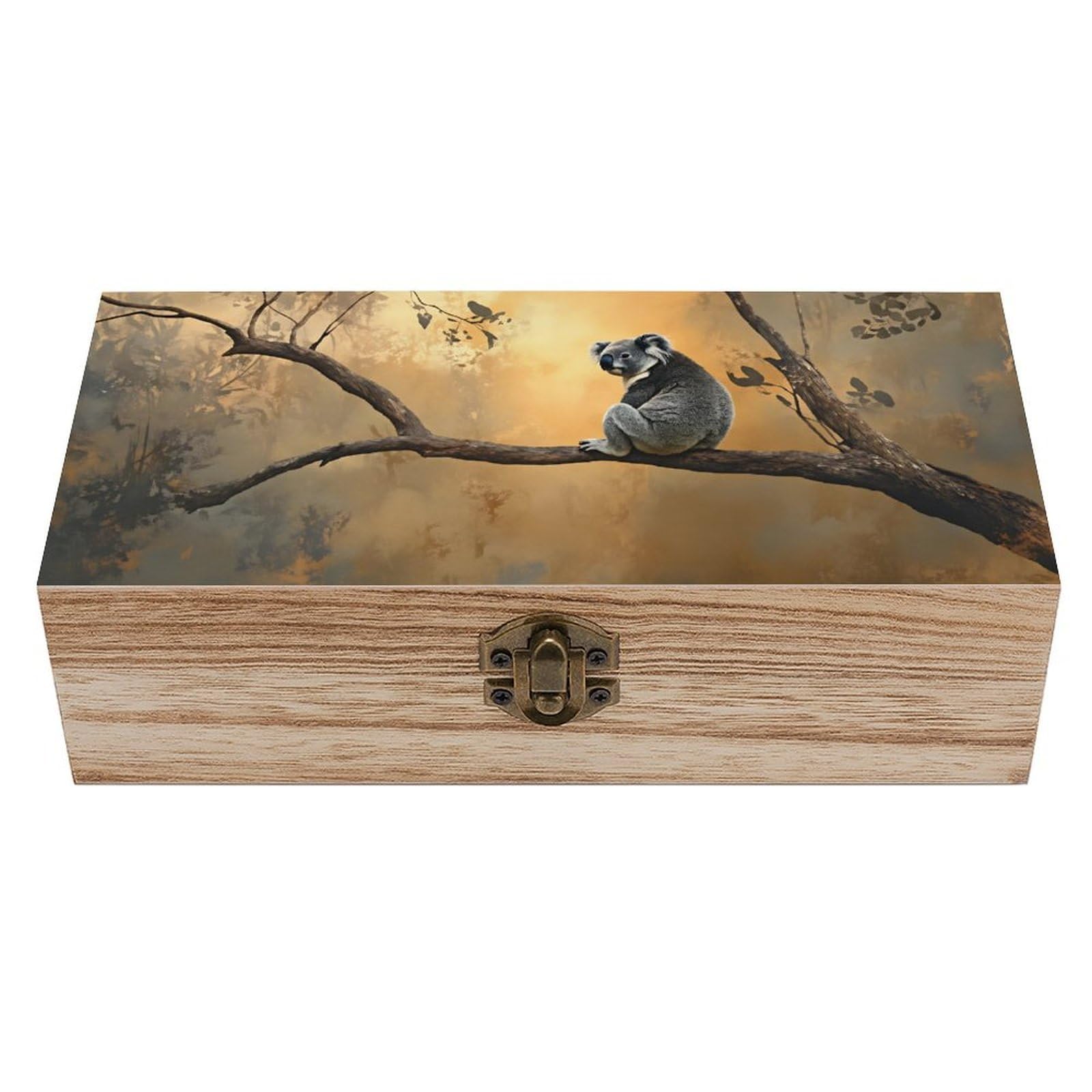 HLBSDM Jellyfish Wooden Storage Box with Hinged Lid,Vintage Gift Box Natural Wood Keepsake Decorative Rustic Jewelry Box 7.9" L*3.9" W*2.3" H