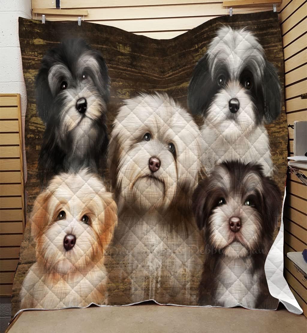 Rustic Havanese Dogs Quilt Bed Coverlet Bedspread - Pets Comforter with One-Side Animal Printing - Soft Lightweight Washable and Durable Polyester Quilt, 70"x80"