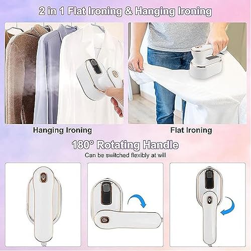 Miniatura 7 de Vaporizador de hierro de viaje Mini vaporizador portátil para planchar ropa al vapor 2 en 1 - Mini vaporizador de ropa con un mango plegable es