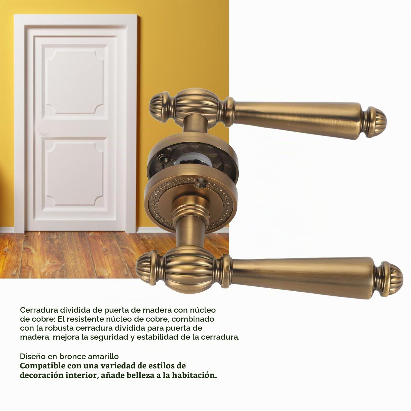 Fafeicy Cerradura Manija Puerta Interior Silenciosa Bronce con Núcleo Cobre Diseño Dorado Antiguo para Hogar Interior Decoración Moderna