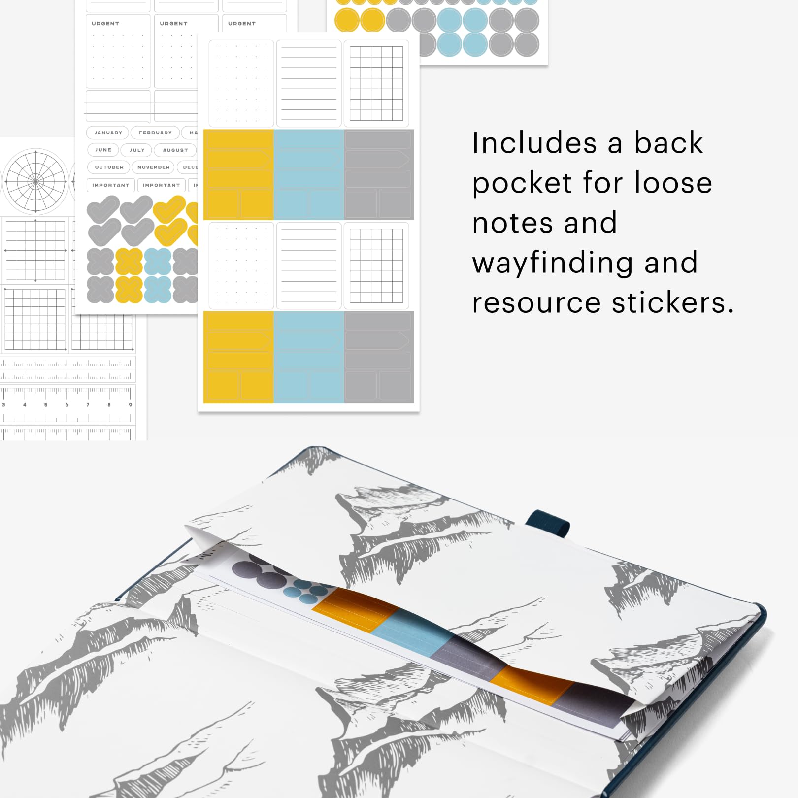 Stone Journal Explorer - Cuaderno de papel impermeable A5, tapa dura de cuero vegano azul marino, 144 páginas con rayas alternas y cuadrícula de puntos, bolsillo trasero, resistente a la intemperie