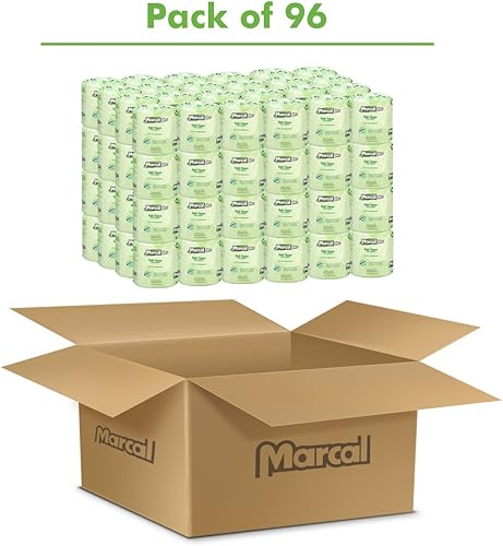 Miniatura 2 de Marcal Papel higiénico profesional, 100 % reciclado, 2 capas, blanco, 500 hojas suaves y absorbentes por rollo, 96 rollos por caja, certificado